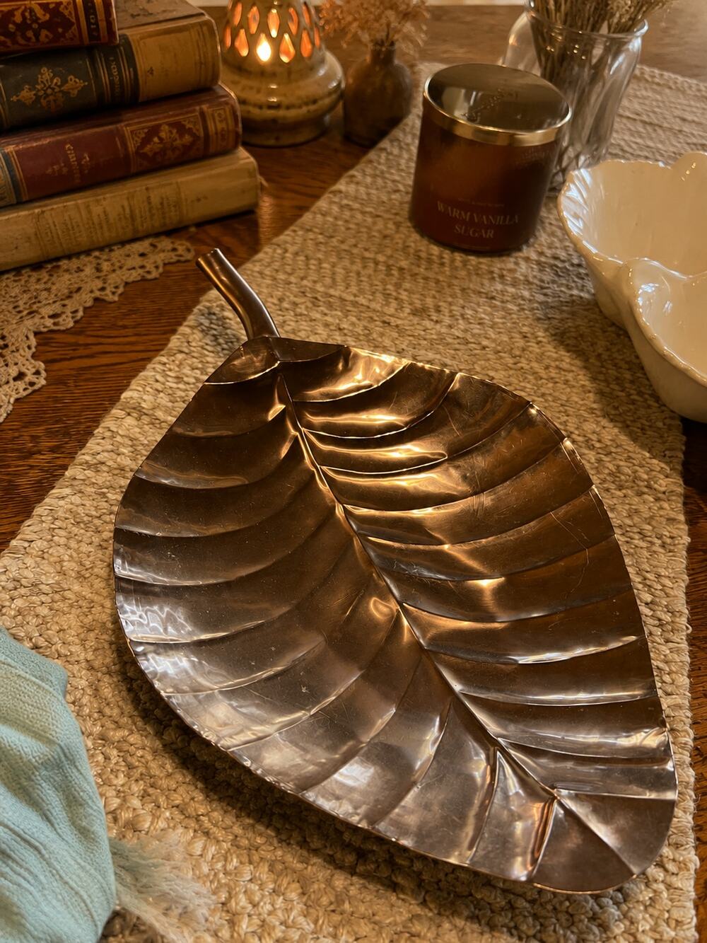 Large Brass or Copper Tone Metal Tray Made in India.